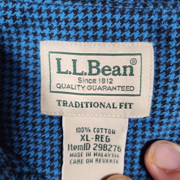 L.L.Bean Shirt Mens XL Blue Check Traditional Fit Long Sleeve Button Down Cotton - Picture 5 of 10
